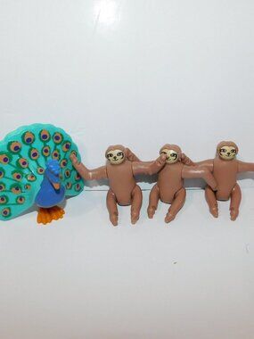 1 Peacock and 3 Sloth McDonalds Happy Meal Playmobil Animal Figures